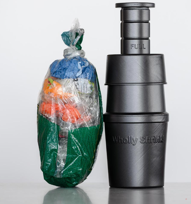 Compactor for soft-plastics. Plastic carrier bags, cracker and biscuit packets, salad bags.